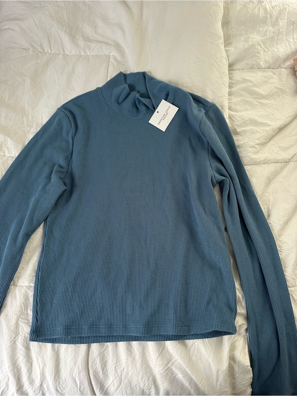 American Eagle Light Blue Ribbed Mock Neck Top
